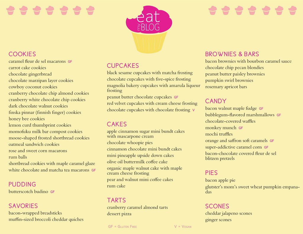 bake sale menu