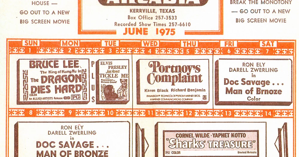 Joe Herring Jr. Wednesday Ephemera Arcadia Theater Schedule, 1975