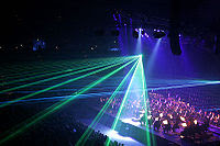 A lasershow is a live multimedia performance.