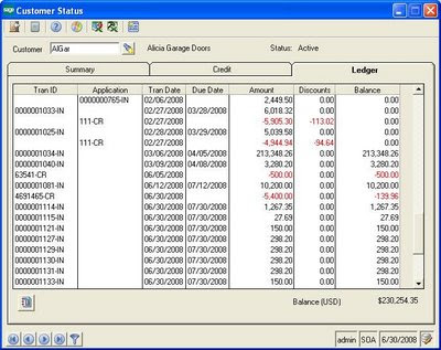 Customer Status window.