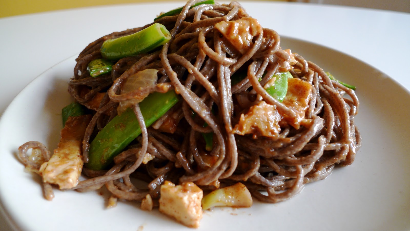 Bon Appétempt Almond Tofu with Snap Peas and Soba Noodles