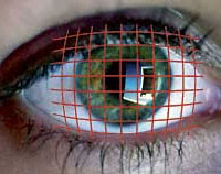 Accessible Gaming Shop - Head controllers. Image of an eye with a grid super imposed over it.