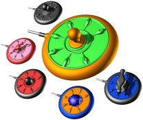 One Switch Accessible Gaming Shop. Image of a MERU MOOZI low profile joystick.