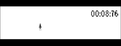 Image of a black and white game - with a stick man standing - whilst a timer marks the passage of time.