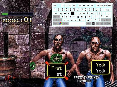 Mock up image of SEGA's Typing of the Dead being played with an on screen keyboard.