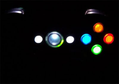 Xbox 360 Modification - Image of illuminated buttons on an adapted Xbox 360 controller.