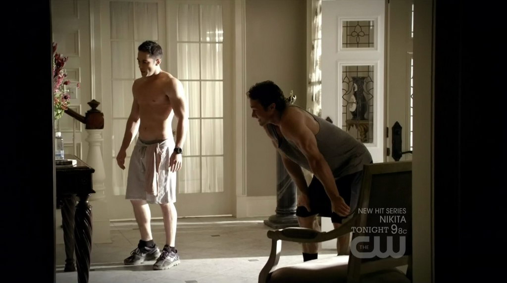 Michael Trevino and Taylor Kinney on The Vampire Diaries s2e02 - Shirtless ...