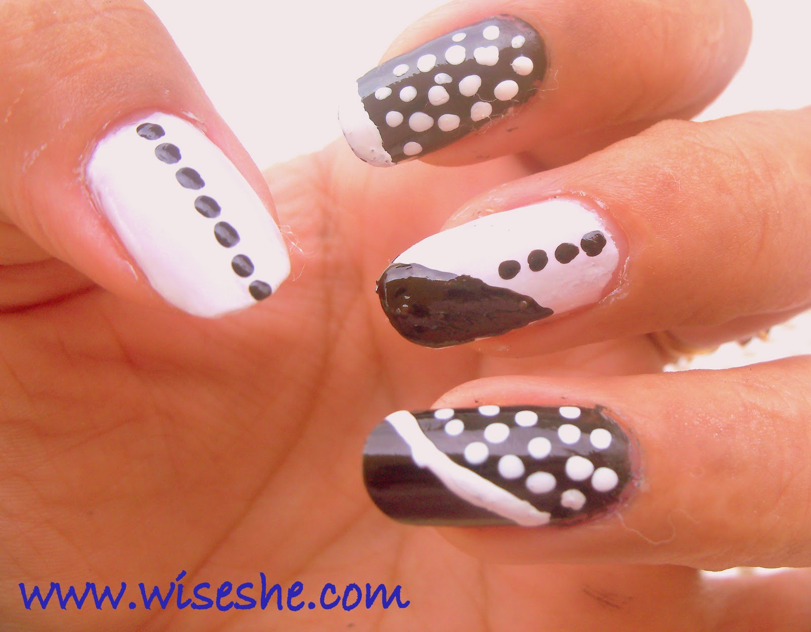 Nail art – Free hand nail art in Black and white (Picture tutorial)