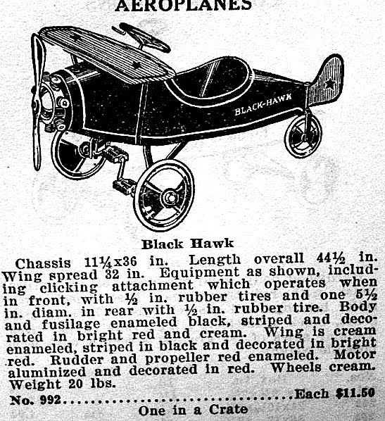 [Pedal+Plane+Black+Hawk+Black+with+Red+and+Cream+Trim+from+1931+Catalog.jpg]