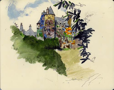 graffiti castle, art watercolors painting