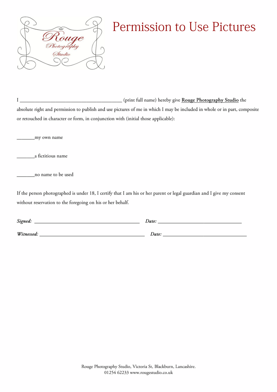 model release forms permission to use image release form