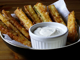 beer battered zucchini sticks with vegan ranch style dip