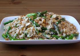 Asparagus, Almond and Chickpea Brown Rice with a Lemon Tahini Dressing