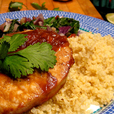 rhubarb gastrique pork chop quinoa