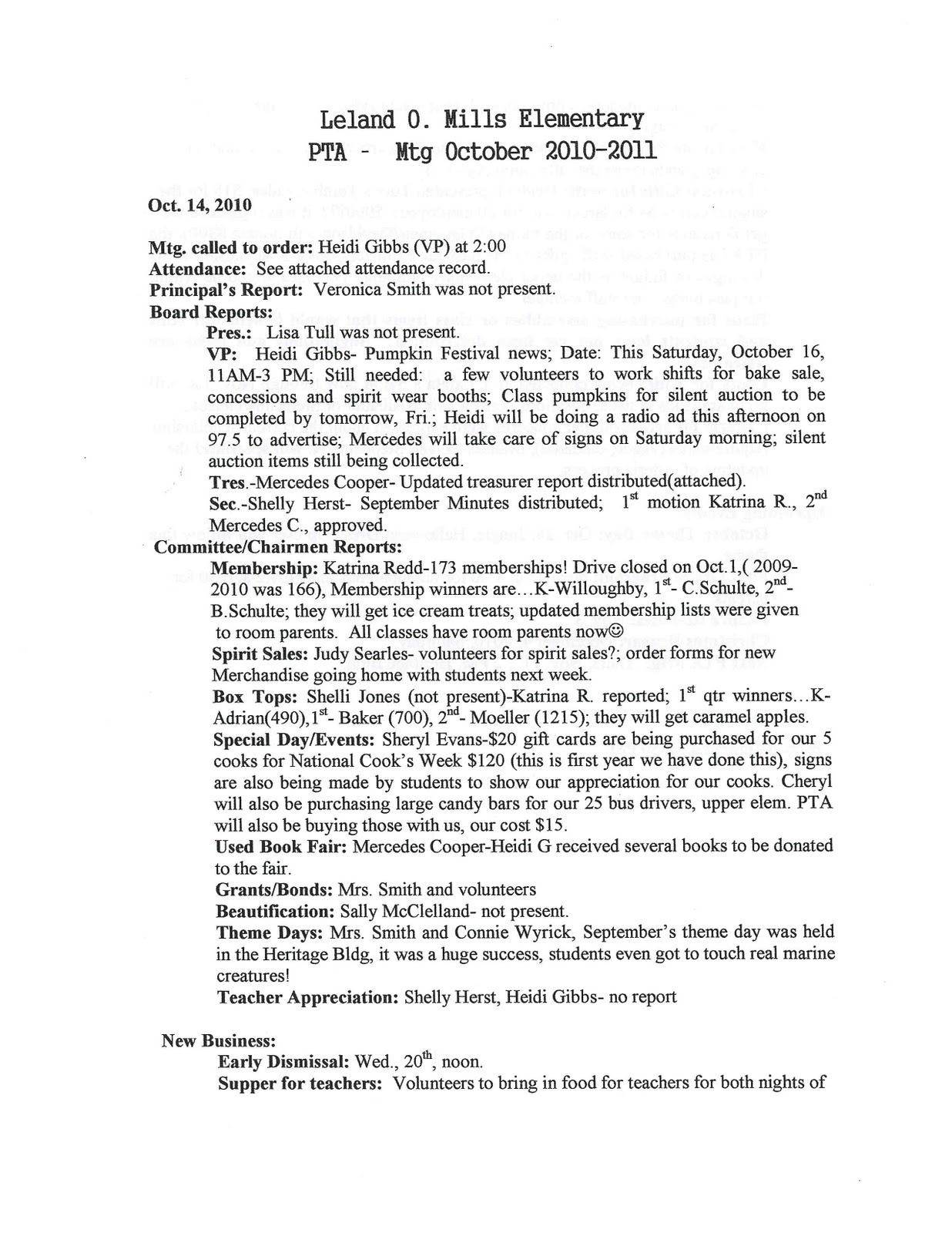 osage pta information pta minutes october 14 2010 meeting