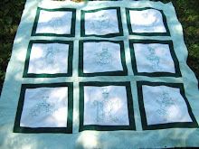 frog redwork quilt in green