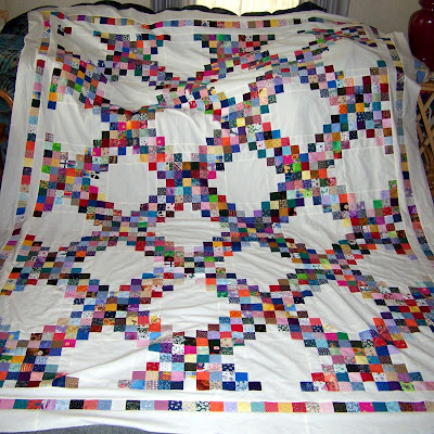 This is a scrappy nine-patch quilt top that I just finished sewing.