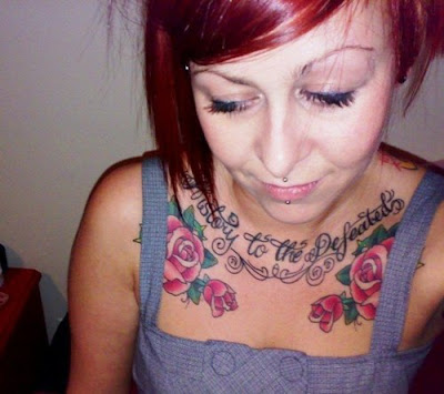 Labels Roses Tattoo With Letter Tattoo On Chest Piece