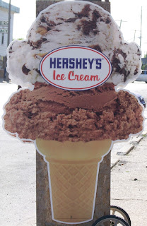 giant Hershey's ice cream cone outside of shop