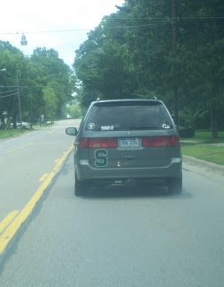 back of Pam's vehicle with a big Michigan State S on the bumper