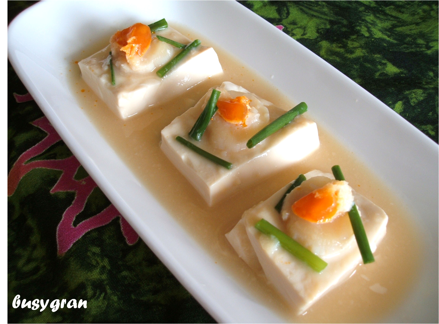 A Busy Gran's Kitchen Steamed Tofu with Scallop and Salted Egg