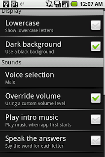 Screenshot: settings panel