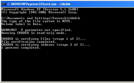 chkdsk windows run cmd command xp prompt through text open