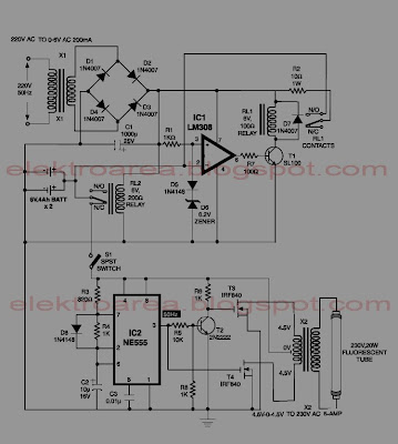 rangkaian neon emergency light battery 6 volt