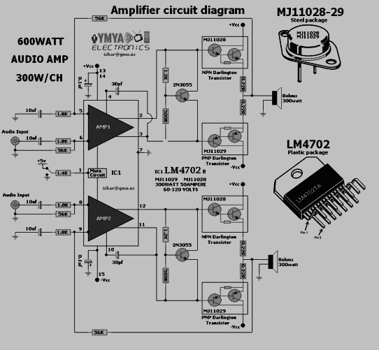 Koleksi Skema Rangkaian Artikel Elektronika 600 Watt Darlington Power Amplifier Circuit