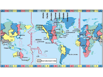 map of time zones of the world. have their own time zones;