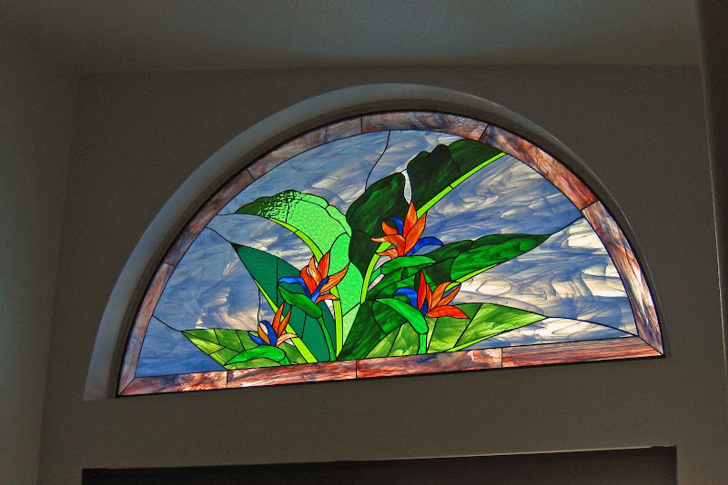 Stained Glass Arch Birds of Paradise title=