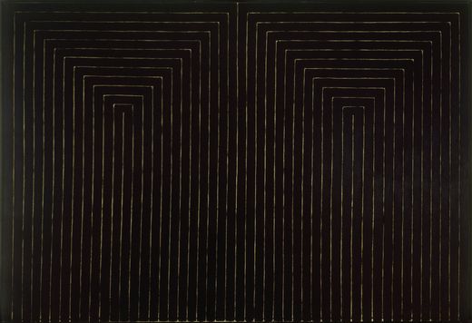  "The Marriage of Reason and Squalor, II", by Frank Stella (1959). Size: 7' 6 3/4" x 11' 3/4" (230.5 x 337.2 cm). Material: Enamel on canvas. Property of the Larry Aldrich Foundation Fund