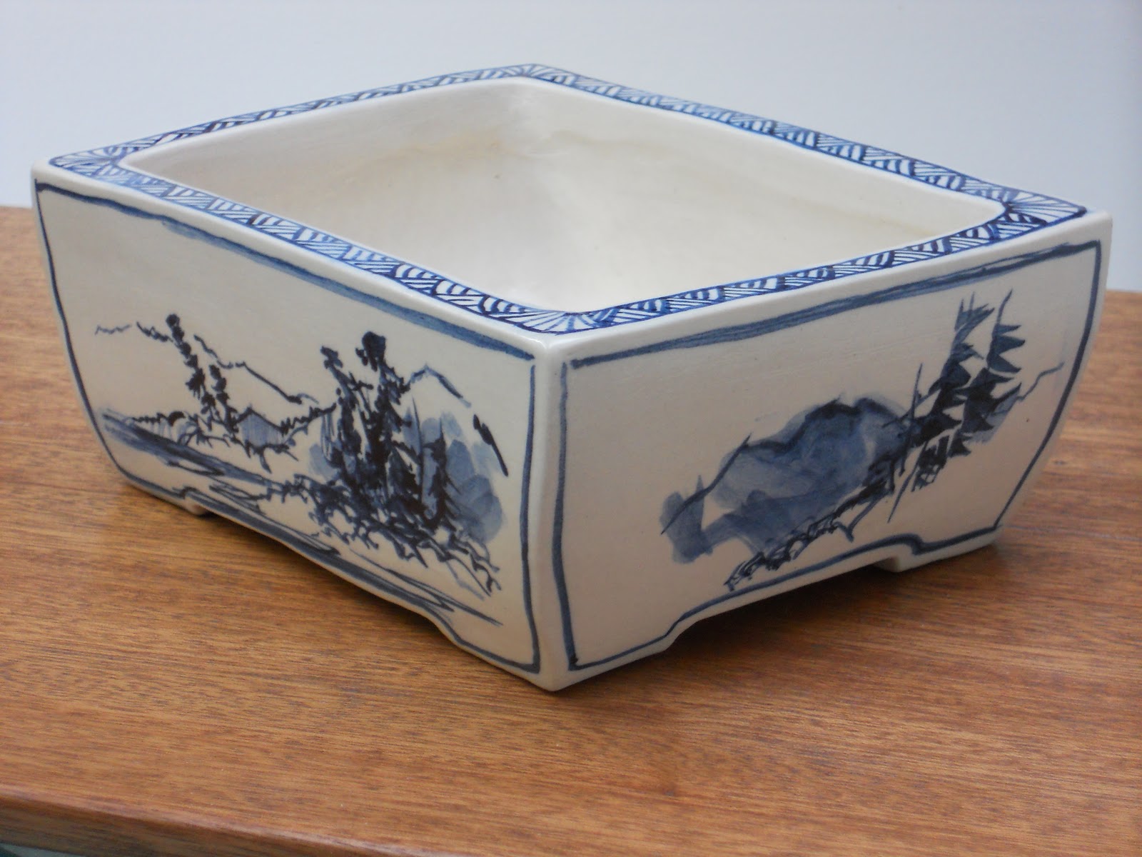 Bonsai Potter Hand Carved Rectangular Bonsai Pot