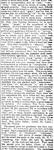 Mary Ann Nevin wins Spelling Bee 25 Sept 1875
