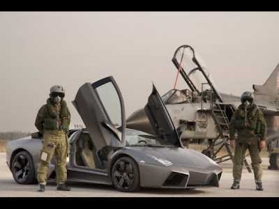 Wallpaper Lamborghini Reventon vs Tornado Jet Fighter