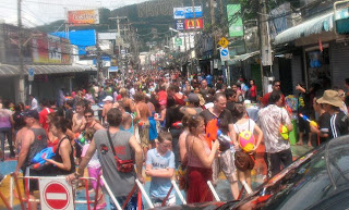 Crowds at the west end of Bangla Road, Patong - Songkran 2009