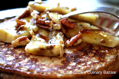 Wholegrain Pancakes with Pecan Nuts and Grilled Bananas