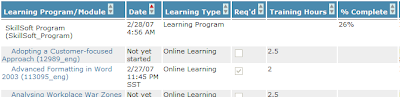 New columns on the Enrolled Learning Modules tab