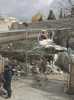 Photo via AP and the Jerusalem Post - shows the Mugrabi (Rambam) Gate construction zone and is outside the Temple Mount area