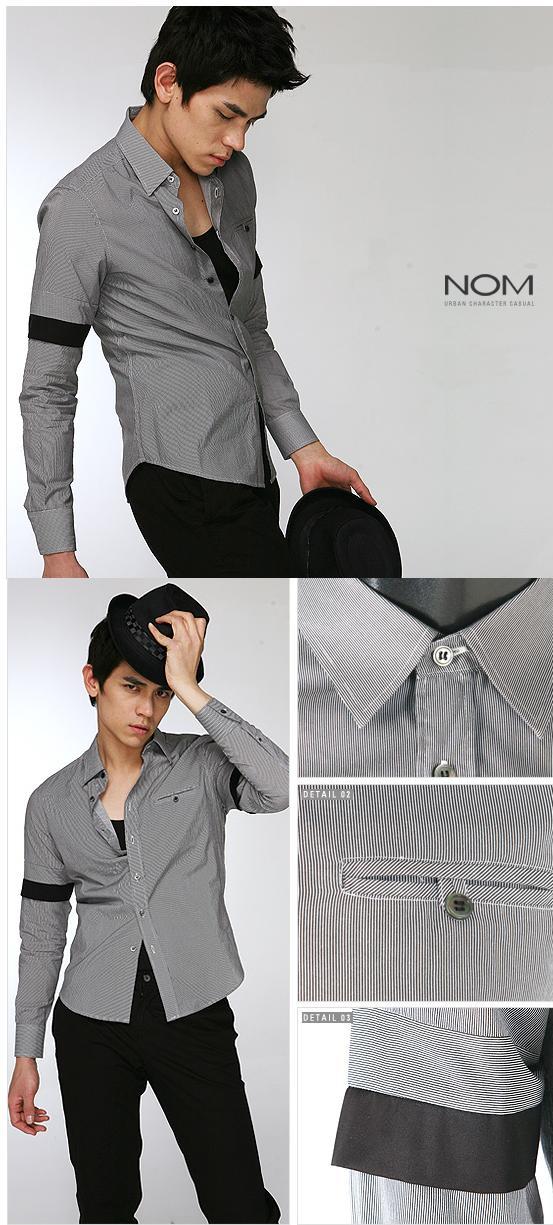 1010826709 - 100% Cotton Shirt with unique 2 tone sleeve From Korea