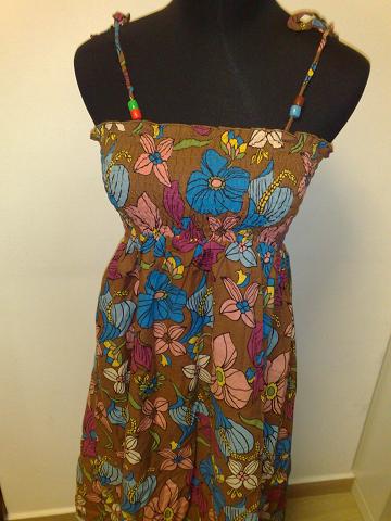 Retro floral prints dress with elastic band at chest