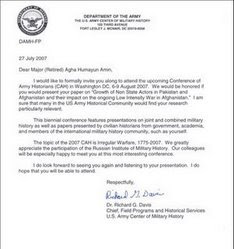 INVITATION FROM US ARMY CENTER OF MILITARY HISTORY