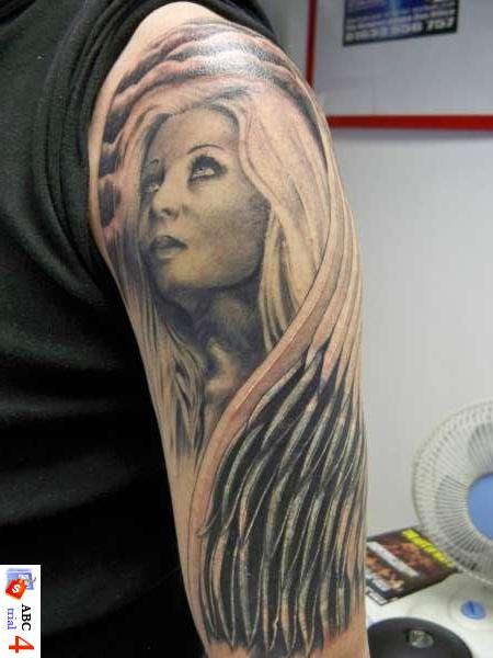 Head Angel Women Tattoos Desaign On Arm Angel Tattoo Arm