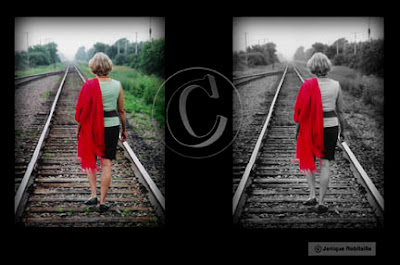 retouche photo portrait femme sur chemin de fer