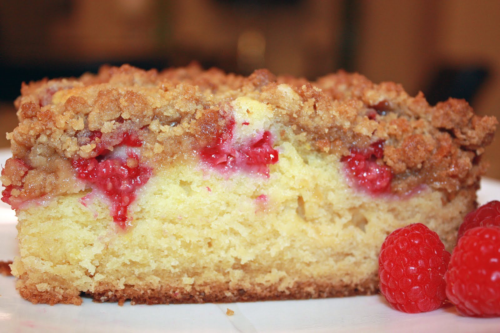 Delightful Bitefuls Raspberry Buttermilk Crumb Cake with Lemon Crumbles