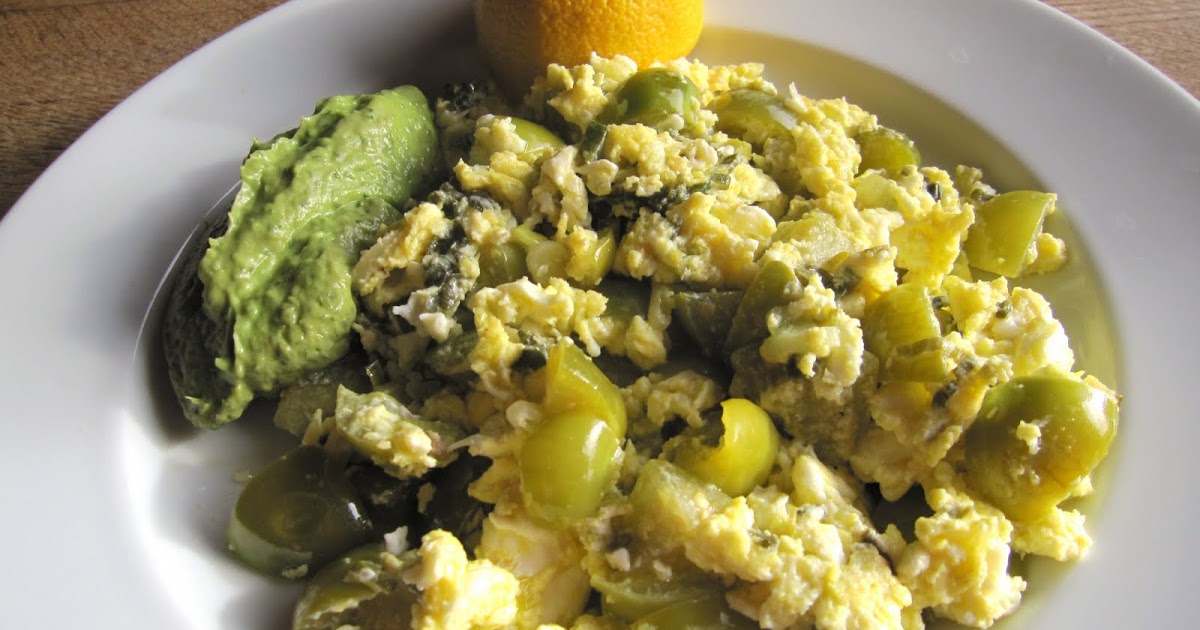 Breakfast for two Scrambled eggs with tomatillos from Simply Recipes