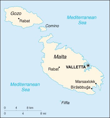 Mapa de Malta, Gozo y Comino