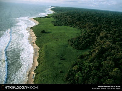 Imagen aérea del parque nacional de Loango, en Gabón