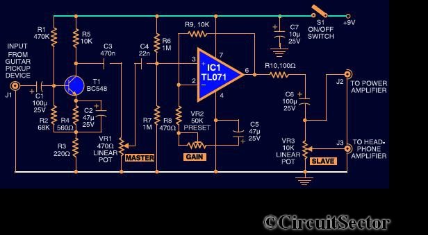 Guitar Preamplifier Circuit Using IC TL071 | Top Circuits