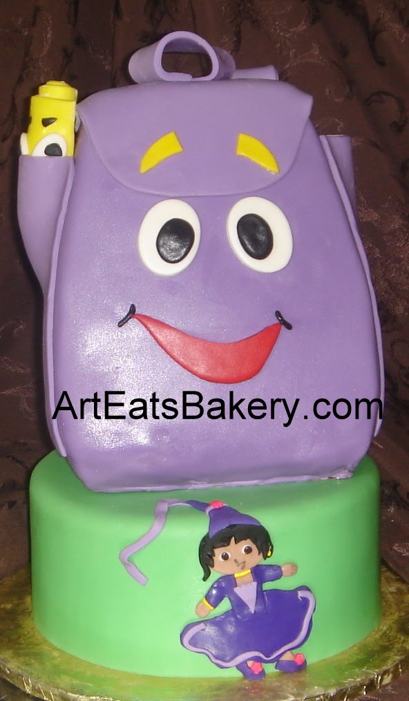 Dora The Explorer purple backpack two tier custom birthday cake